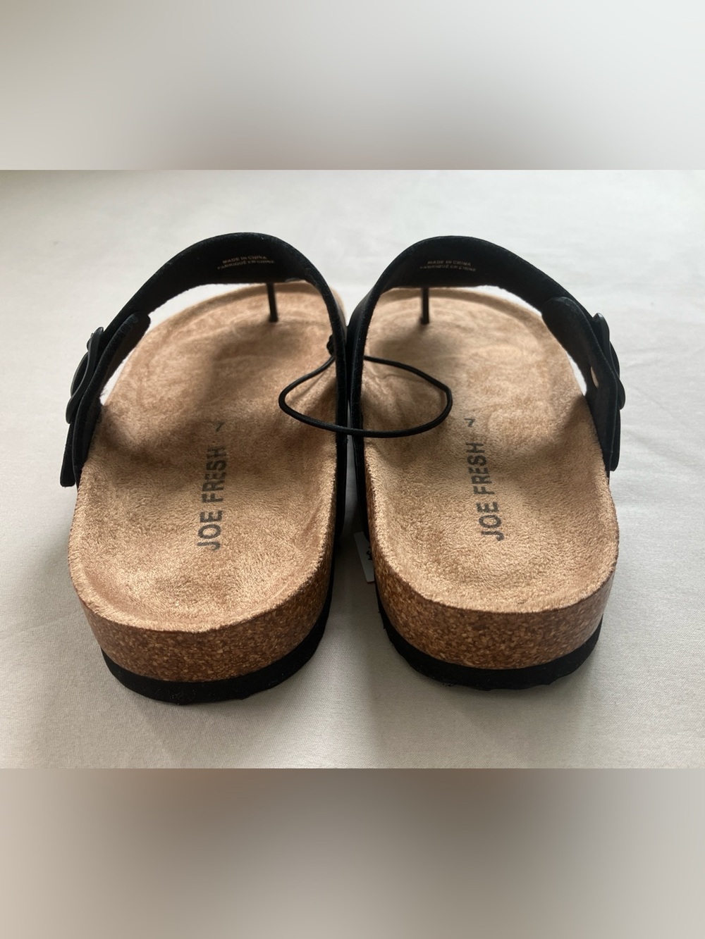 Joe Fresh Buckled T-Strap Sandals Size 7 Black Cork Footbed NWT - Picture 4 of 11
